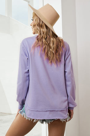 Side Slit Drop Shoulder Sweatshirt-Teresa's Fashionista LLC
