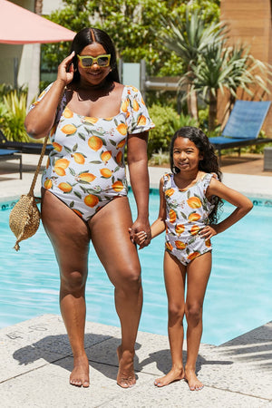 Marina West Swim Salty Air Puff Sleeve One-Piece in Citrus Orange-Teresa's Fashionista LLC