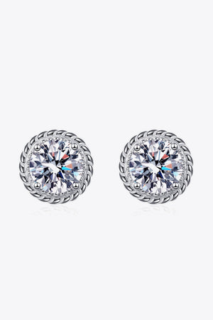 1 Carat Moissanite Rhodium-Plated Round Stud Earrings-Teresa's Fashionista LLC