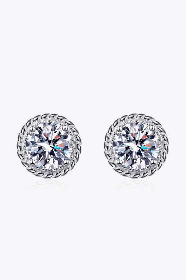 1 Carat Moissanite Rhodium-Plated Round Stud Earrings-Teresa's Fashionista LLC