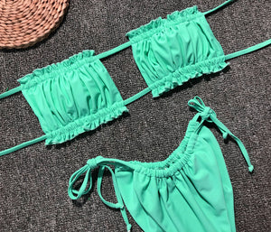 Frill Trim Ruched Bikini Set-Teresa's Fashionista LLC