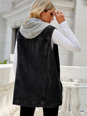 Drawstring Hooded Sleeveless Denim Top with Pockets-Teresa's Fashionista LLC