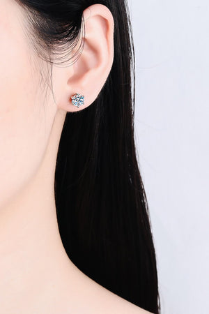 1 Carat Moissanite Rhodium-Plated Stud Earrings-Teresa's Fashionista LLC