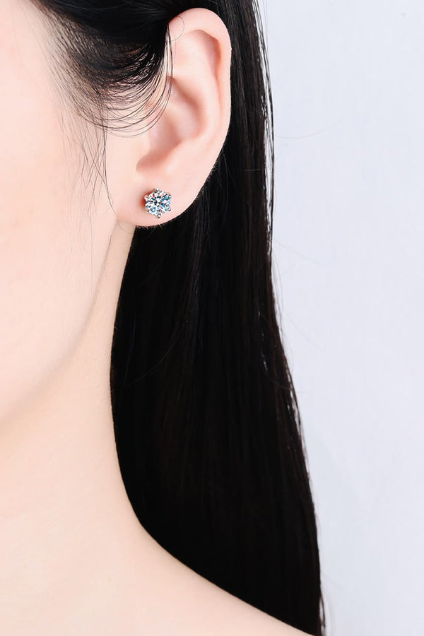1 Carat Moissanite Rhodium-Plated Stud Earrings-Teresa's Fashionista LLC
