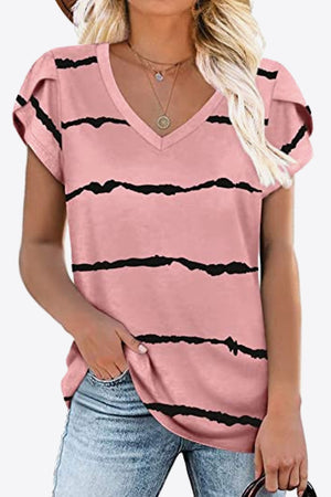 Printed Petal Sleeve V-Neck Blouse-Teresa's Fashionista LLC