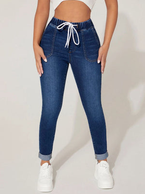 Drawstring Cropped Jeans-Teresa's Fashionista LLC