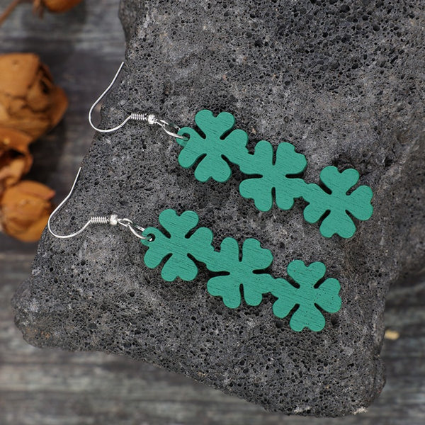 Lucky Clover Wooden Dangle Earrings-Teresa's Fashionista LLC
