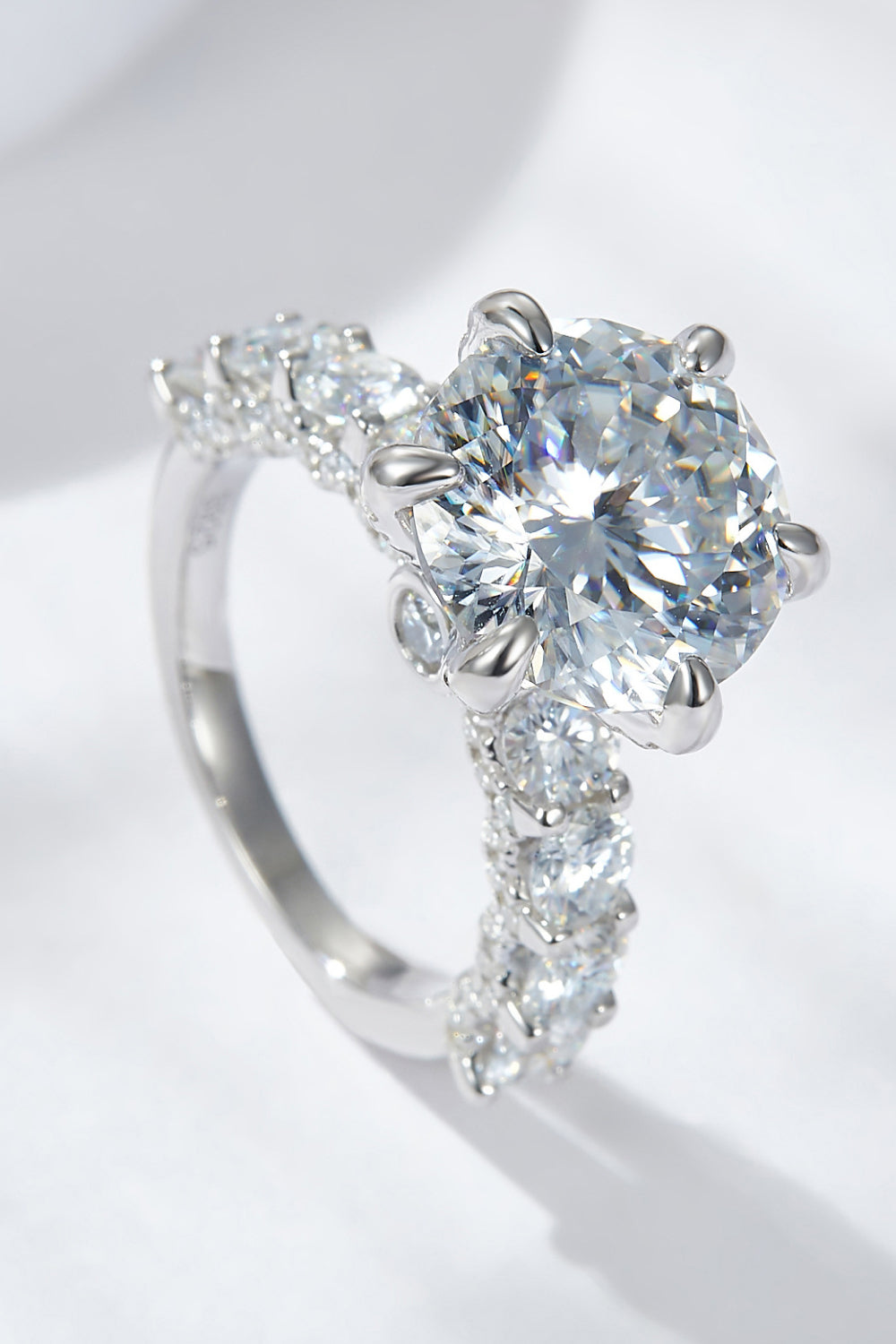 3-Carat Moissanite Platinum-Plated Side Stone Ring-Teresa's Fashionista LLC