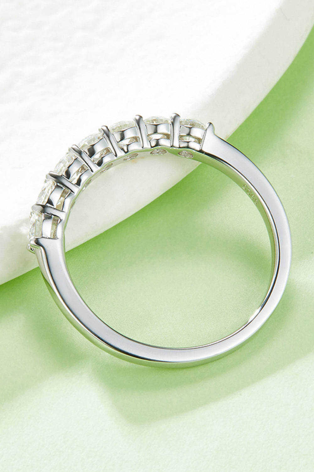 Moissanite Platinum-Plated Half-Eternity Ring-Teresa&#39;s Fashionista LLC