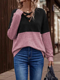 Two-Tone Crisscross Detail Sweatshirt-Teresa's Fashionista LLC