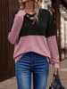 Two-Tone Crisscross Detail Sweatshirt-Teresa's Fashionista LLC