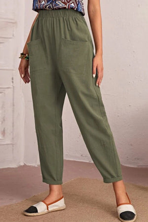 Elastic Waist Pocket Tapered Pants-Teresa's Fashionista LLC