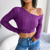 Mixed Knit One-Shoulder Cropped Sweater-Teresa's Fashionista LLC