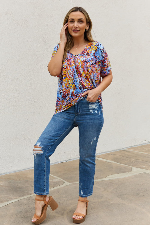 Be Stage Full Size Printed Dolman Flowy Top-Teresa's Fashionista LLC