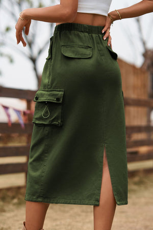 Drawstring Waist Slit Denim Skirt-Teresa's Fashionista LLC