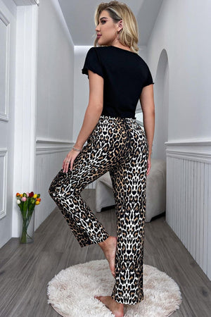 Lettuce Trim Cropped T-Shirt and Leopard Pants Lounge Set-Teresa's Fashionista LLC