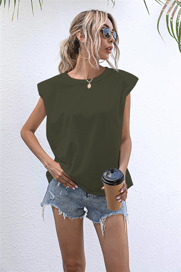 Round Neck Cap Sleeve Tee-Teresa's Fashionista LLC