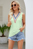 Contrast V-Neck Eyelet Tank-Teresa's Fashionista LLC