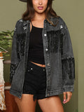 Fringe Detail Long Sleeve Denim Jacket-Teresa's Fashionista LLC