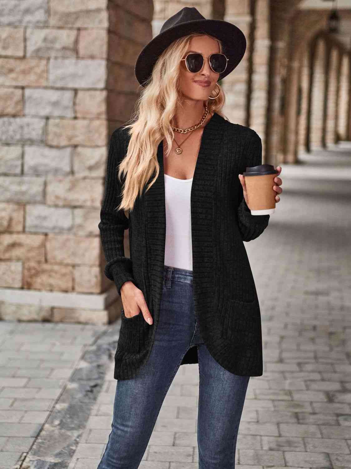 Open Front Cardigan with Pockets-Teresa&#39;s Fashionista LLC