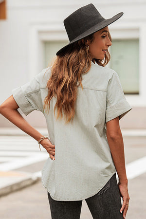 Button Front Collared Short Sleeve Shirt-Teresa's Fashionista LLC