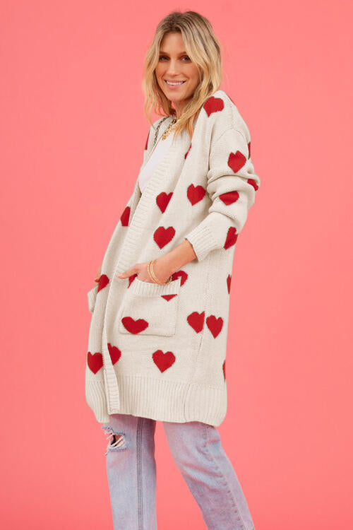 Heart Graphic Open Front Cardigan with Pockets-Teresa's Fashionista LLC