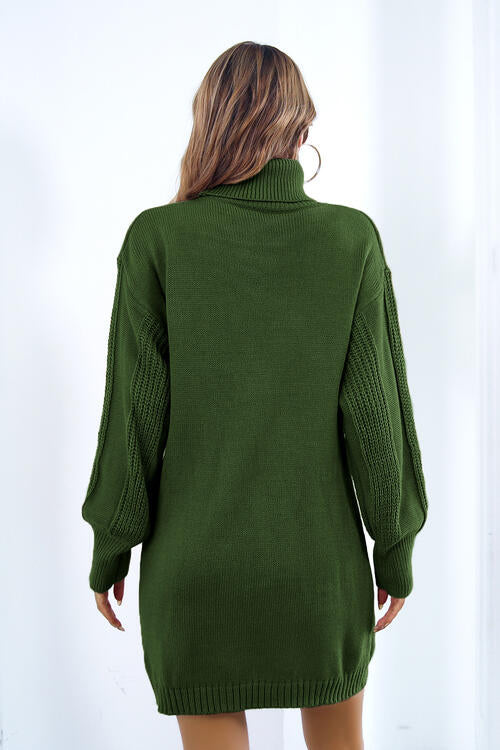 Openwork Turtleneck Long Sleeve Sweater Dress-Teresa&#39;s Fashionista LLC