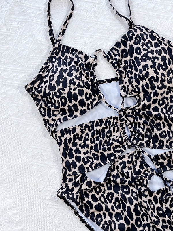 Leopard Cutout Tied One-Piece Swimsuit-Teresa's Fashionista LLC