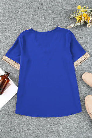 Contrast V-Neck Blouse-Teresa's Fashionista LLC