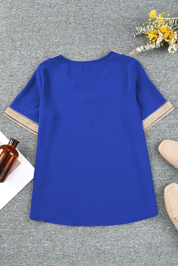 Contrast V-Neck Blouse-Teresa's Fashionista LLC