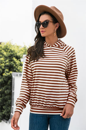 Horizontal Stripe Raglan Sleeve Hoodie-Teresa's Fashionista LLC