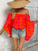 Printed Off-Shoulder Bell Sleeve Blouse-Teresa's Fashionista LLC