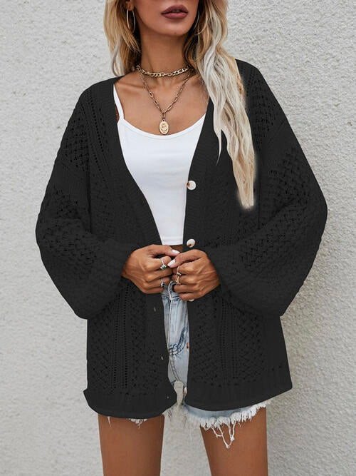 Openwork Button Front Cardigan-Teresa's Fashionista LLC