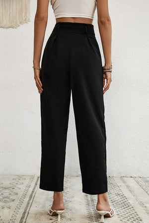 Buttoned Tie-Waist Cropped Pants-Teresa's Fashionista LLC