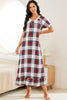 Plaid Lace Trim Ruffle Hem Night Dress-Teresa's Fashionista LLC