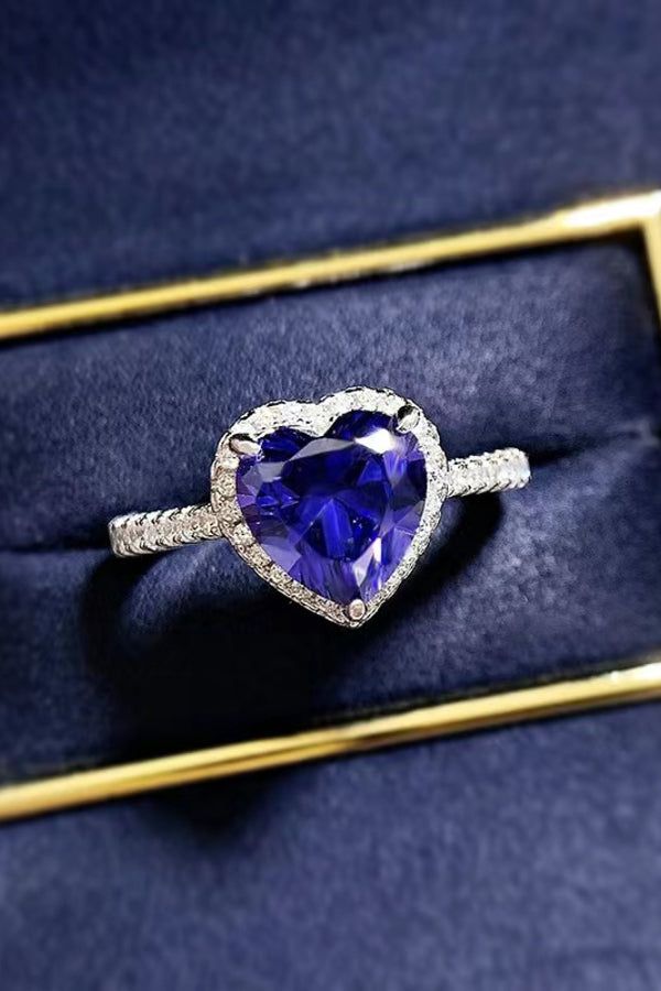 2 Carat Moissanite Heart-Shaped Side Stone Ring-Teresa's Fashionista LLC
