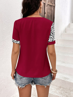 Leopard Round Neck Short Sleeve Tee-Teresa's Fashionista LLC