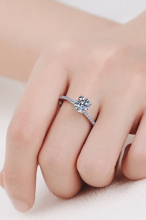 1 Carat Moissanite Rhodium-Plated Side Stone Ring-Teresa's Fashionista LLC
