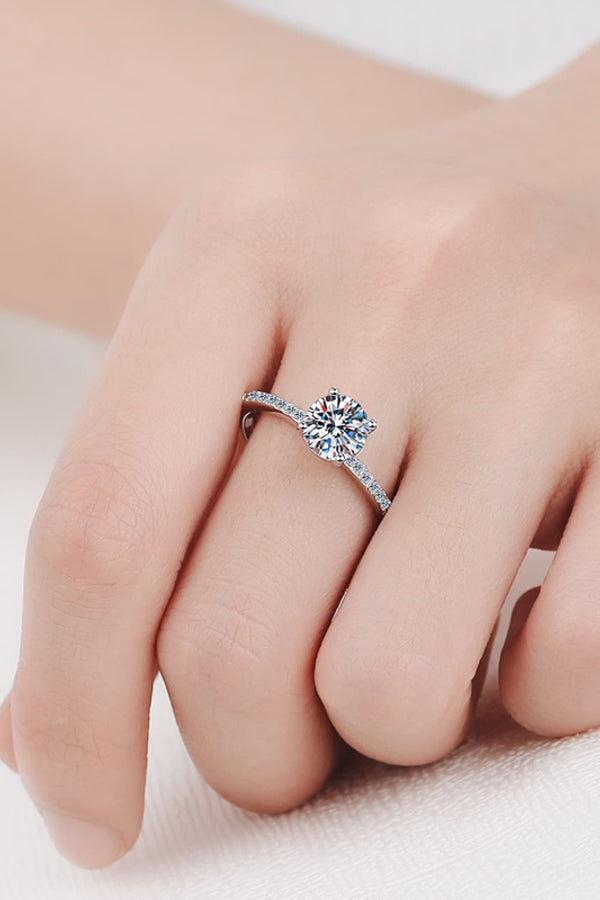 1 Carat Moissanite Rhodium-Plated Side Stone Ring-Teresa's Fashionista LLC