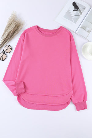 Side Slit Drop Shoulder Sweatshirt-Teresa's Fashionista LLC