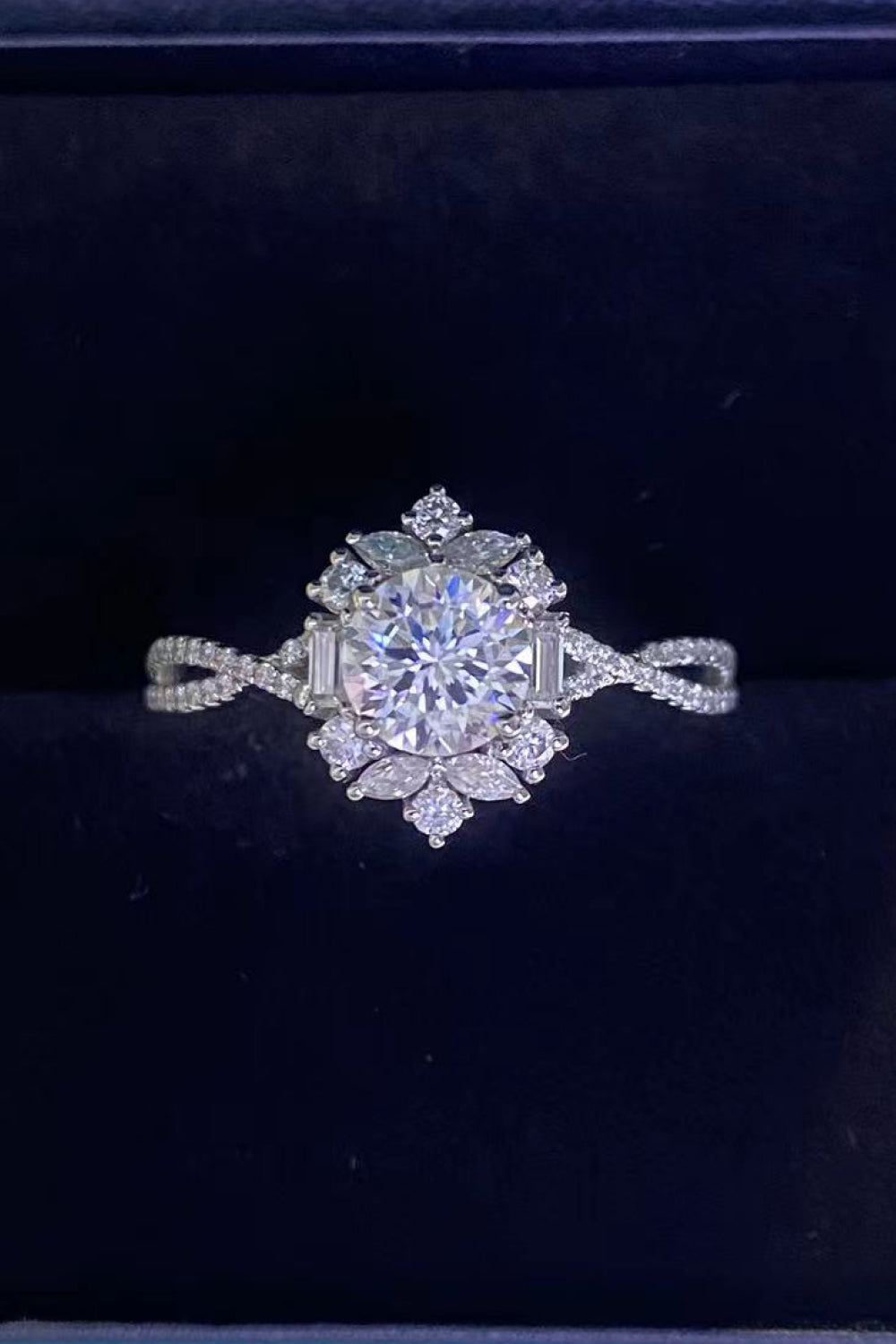 Floral 2 Carat Moissanite Crisscross Ring-Teresa's Fashionista LLC