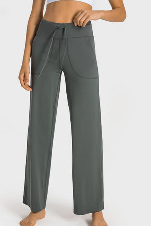 Drawstring Waist Wide Leg Sports Pants with Pockets-Teresa's Fashionista LLC