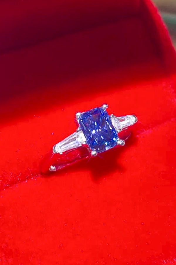 1 Carat Moissanite Platinum-Plated Rectangle Ring in Blue-Teresa's Fashionista LLC