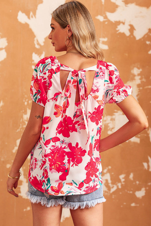 Floral Tie Back Square Neck Blouse-Teresa's Fashionista LLC