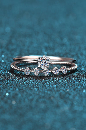 Moissanite 925 Sterling Silver Two-Piece Ring Set-Teresa's Fashionista LLC