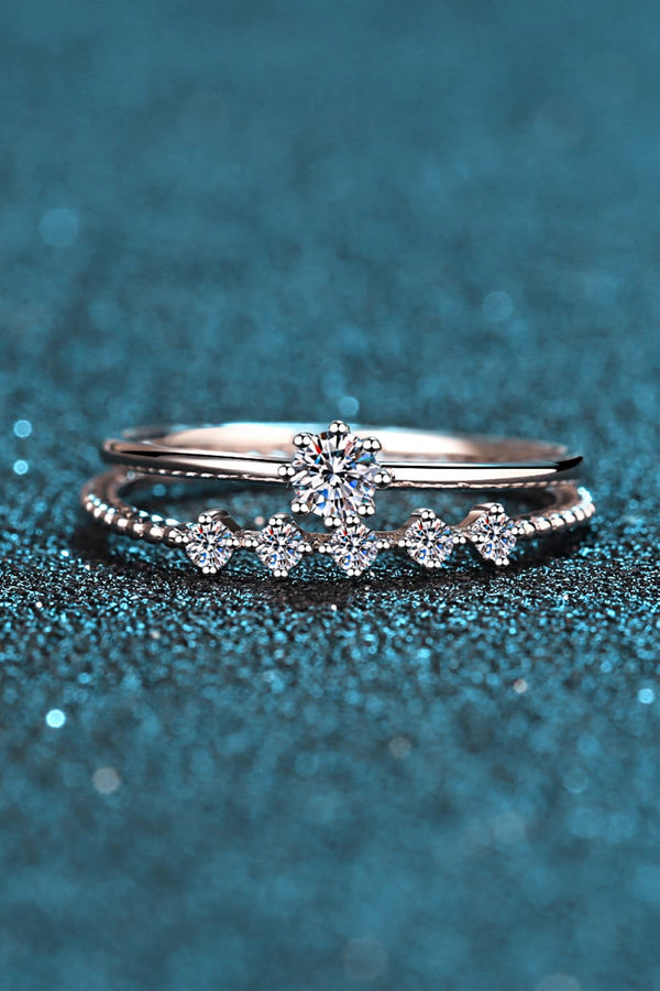Moissanite 925 Sterling Silver Two-Piece Ring Set-Teresa's Fashionista LLC