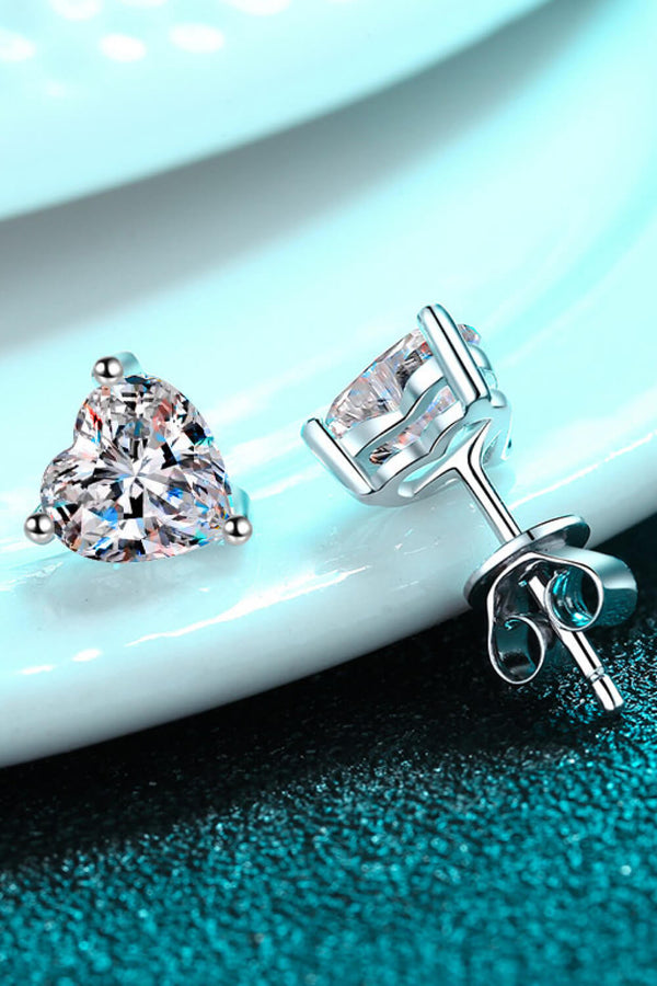2 Carat Moissanite Heart-Shaped Stud Earrings-Teresa's Fashionista LLC