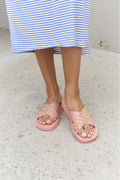 Forever Link Studded Cross Strap Sandals in Blush-Teresa's Fashionista LLC
