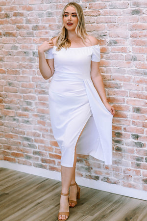 Off-Shoulder Short Sleeve Split Dress-Teresa's Fashionista LLC
