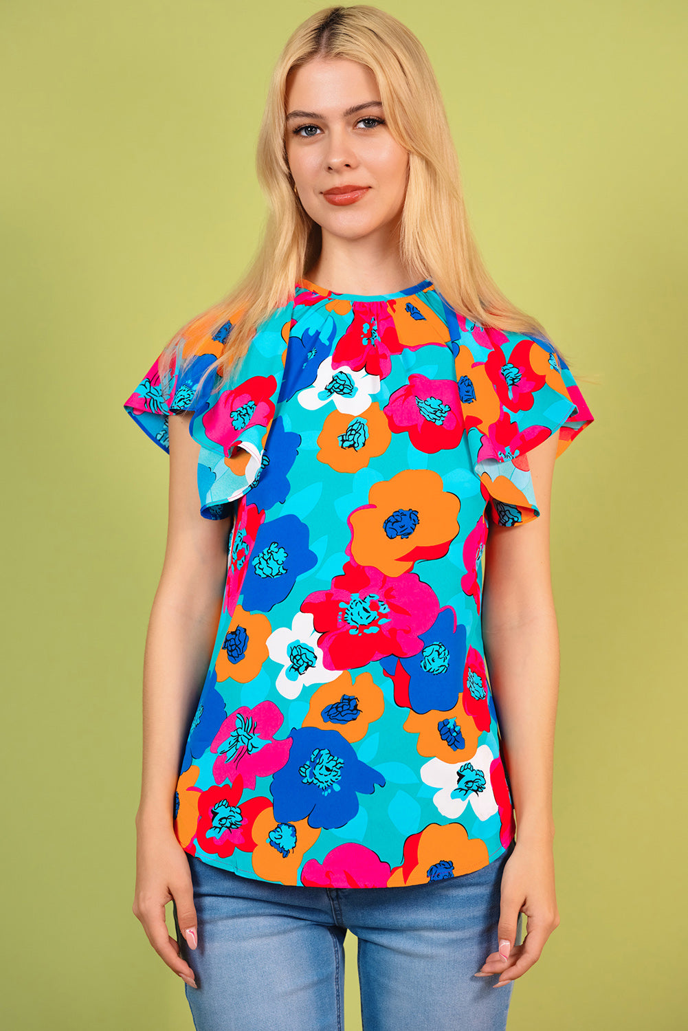 Floral Round Neck Tied Blouse-Teresa&#39;s Fashionista LLC